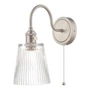 Hadano Antique Chrome Wall Light with a Ribbed Glass Shade, Switched - där HAD0761-05