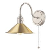 Hadano Antique Chrome Wall Light with an Aged Brass Shade, Switched - där HAD0761-01