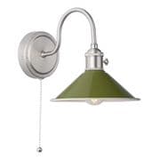 Hadano Antique Chrome Wall Light with an Olive Shade, Switched - där HAD0761-07