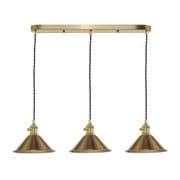Hadano Natural Brass 3 Light Pendant Bar with Aged Brass Shades - där HAD3640-01