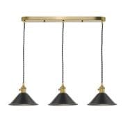 Hadano Natural Brass 3 Light Pendant Bar with Antique Pewter Shades - där HAD3640-02