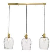 Hadano Natural Brass 3 Light Pendant Bar with Dimpled Glass Shades - där HAD3640-03