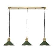 Hadano Natural Brass 3 Light Pendant Bar with Olive Shades - där HAD3640-07