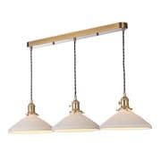 Hadano Natural Brass 3 Light Pendant Bar with Shallow Ceramic Shades - där HAD3640-10