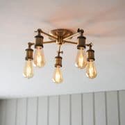 Hal 5 Light Vintage Industrial Fitting in an Antique Brass Finish - ENDON 97244
