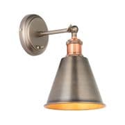 Hal Wall Light in Aged Copper with an Aged Pewter Shade, Switched - ENDON 92866