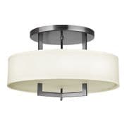Hampton Semi-Flush Fitting in an Antique Nickel Finish with an Off White Linen Shade - HINKLEY HK/HAMPTON/SF