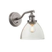 Hansen Single Wall Light in Brushed Silver with a Clear Glass Shade, Switched - ENDON 91739