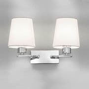 Hawes Double Wall Light in Polished Chrome complete with Fabric Shades