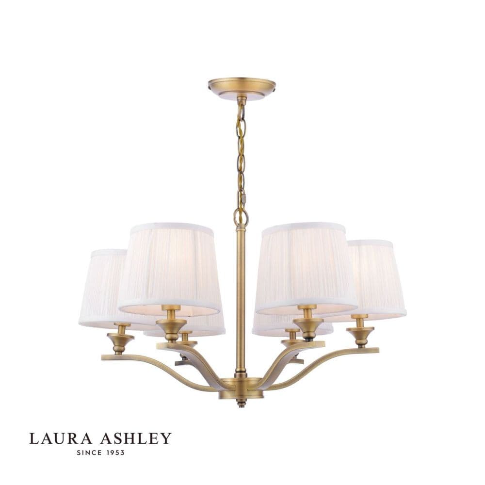Hemsley 6 Light Fitting in Matt Antique Brass with Ivory Silk Shades ...