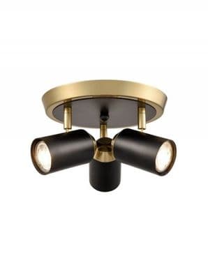 Heywood 3 Light Spot Light Plate in Matt Black and Brushed Brass
