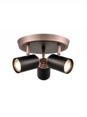 Heywood 3 Light Spot Light Plate in Matt Black and Brushed Copper