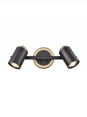 Heywood Double Spot Light Bar in Matt Black and Brushed Brass, Switched