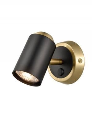Heywood Single Spot Light in Matt Black and Brushed Brass, Switched
