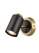 Heywood Single Spot Light in Matt Black and Brushed Brass, Switched