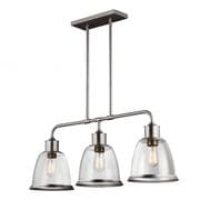 Hobson 3 Light Pendant in Satin Nickel and Seeded Glass Shades - FEISS FE/HOBSON/3P SN
