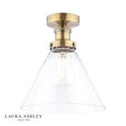 Isaac Semi-Flush Fitting in Antique Brass with a Clear Glass Shade - LAURA ASHLEY LA3756386-Q