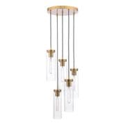 Jodelle 5 Light Cluster Pendant in a Bronze Finish with Clear Ribbed Glass Shades - där JOD0563