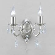 Kerridge Double Wall Light in Satin Chrome with Crystal Droplets, Switched