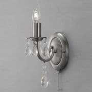 Kerridge Single Wall Light in Satin Chrome with Crystal Droplets, Switched