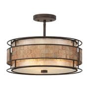 Laguna 3 Light Semi-Flush in Copper with a Mica Shade and Mosaic Detail - QUOIZEL QZ/LAGUNA/SF