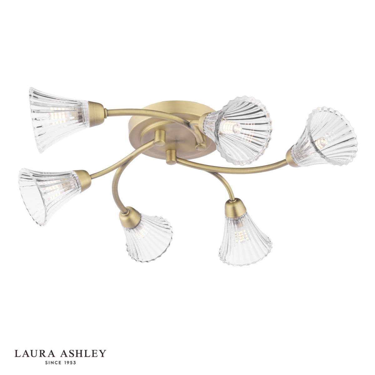 Lanton 6 Light Fitting in Matt Antique Brass with Ribbed Glass Shades ...