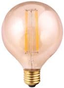 Large Globe 125mm 8W ES (E27) LED 2200k Vintage Filament Bulb Amber Glass