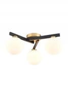 Ledbury 3 Light Fitting in Matt Black and Aged Brass with Opal Glass Shades