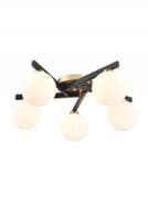 Ledbury 5 Light Fitting in Matt Black and Aged Brass with Opal Glass Shades