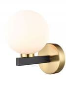 Ledbury Single Wall Light in Matt Black and Aged Brass with an Opal Glass Shade