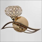 Ledsham Left Facing Wall Light in French Gold with Crystal Shades and Decoration, Switched