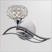 Ledsham Left Facing Wall Light in Polished Chrome with Crystal Shades and Decoration, Switched