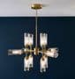 Limoges 12 Light Large Ceiling Fitting in a Satin Brass Finish with Clear and Frosted Glass Shades