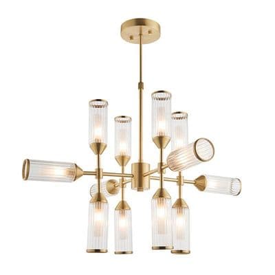 Limoges 12 Light Large Ceiling Fitting in a Satin Brass Finish with Clear and Frosted Glass Shades