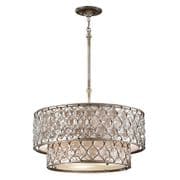 Lucia Two-tier Pendant Chandelier in Burnished Silver with a Linen Inner Shade and Glass Diffuser - FEISS FE/LUCIA/P/E 2TR