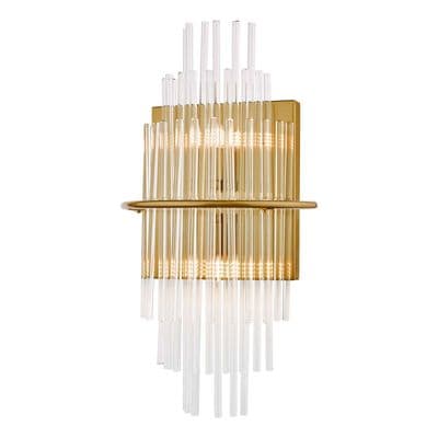 Lukas 2 Light Wall Light in a Brushed Antique Gold Finish with Tiered Glass Rods - där LUK0935