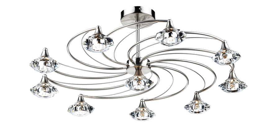 Luther 10 Light Fitting in Satin Chrome with Crystal Glass Shades - där LUT2346