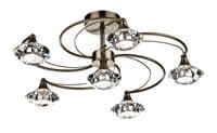 Luther 6 Light Fitting in Antique Brass with Crystal Glass Shades - där LUT0675