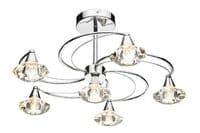 Luther 6 Light Fitting in Polished Chrome with Crystal Glass Shades - där LUT0650
