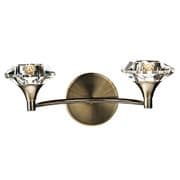 Luther Double Wall Light in Antique Brass with Crystal Glass Shades, Switched - där LUT0975