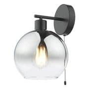 Lycia Single Wall Light in a Matt Black Finish with Smoked Ombre Glass, Switched - där LYC0722
