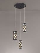 Manx 3 Light Spiral Pendant in Matt Grey with Cognac Glass