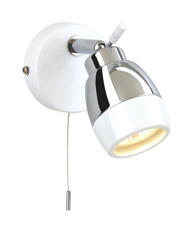 Marlow IP44 Bathroom Single Spot Light in White with Pull Switch