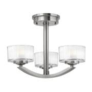 Meridian 3 Light Semi-Flush Fitting in Brushed Nickel with Faceted Glass Shades - HINKLEY HK/MERIDIAN/SF