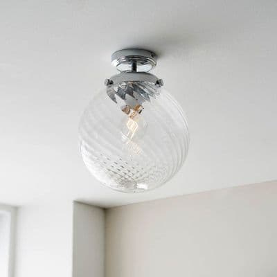 Milston Bathroom Flush in Polished Chrome with Clear Spiral Glass, IP44 - ENDON 96488