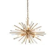 Montreuil 6 Light Pendant in Antique Brass with Champagne Glass Prisms