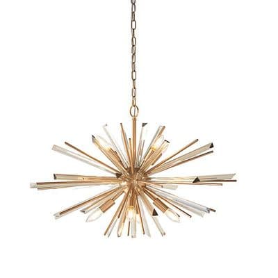 Montreuil 8 Light Pendant in Antique Brass with Champagne Glass Prisms