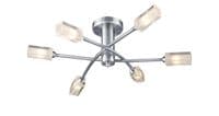 Morgan 6 Light Fitting in Satin Chrome with Clear and Frosted Square Glass Shades - där MOR6446