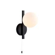 Moulins Bathroom Wall Light in Matt Black with an Opal Glass Shade, Switched IP44
