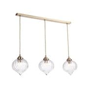 Mya 3 Light Pendant Bar in Antique Brass with Gently Ribbed Clear Glass - där MYA0375